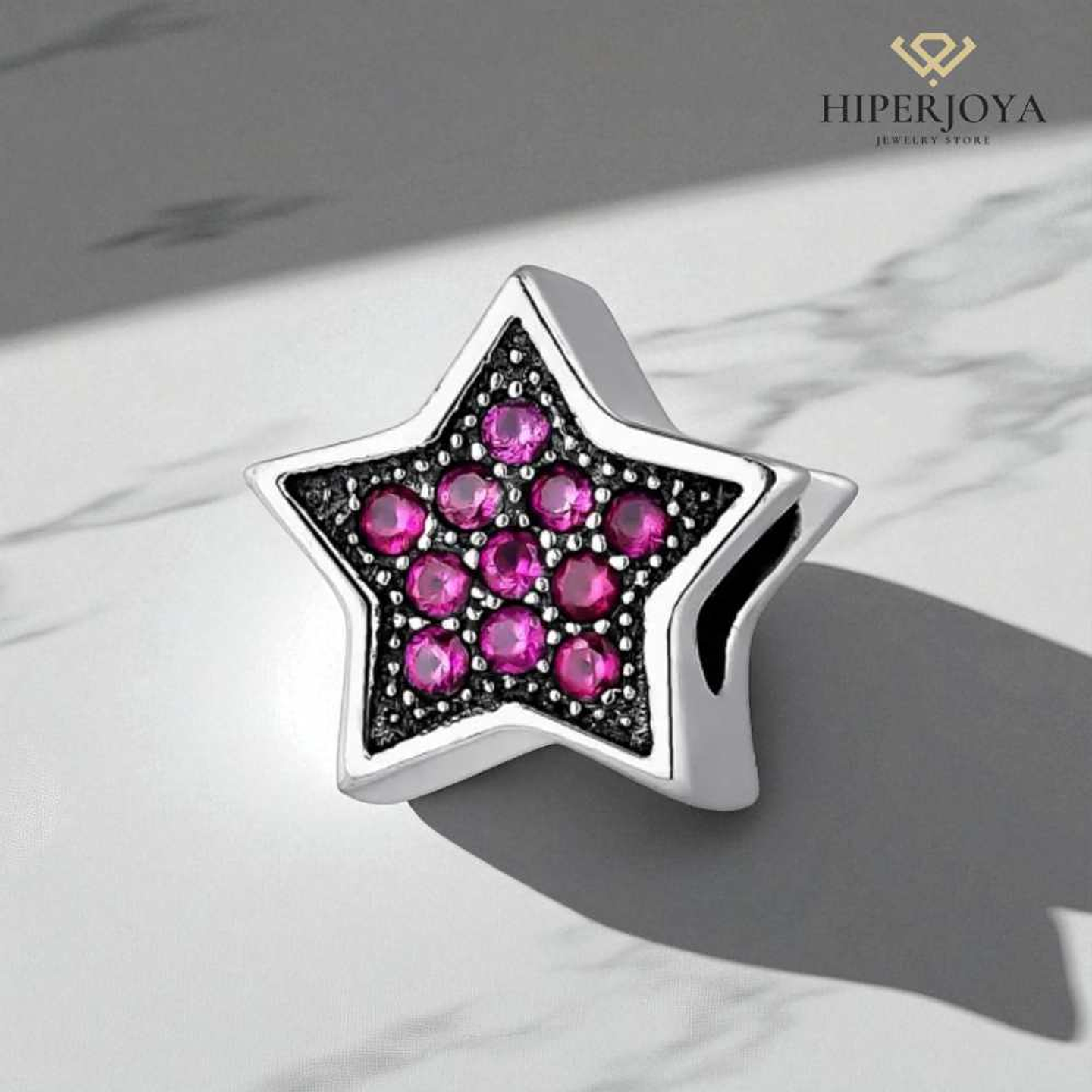 Abalorio estrella fugaz rosa plata 2