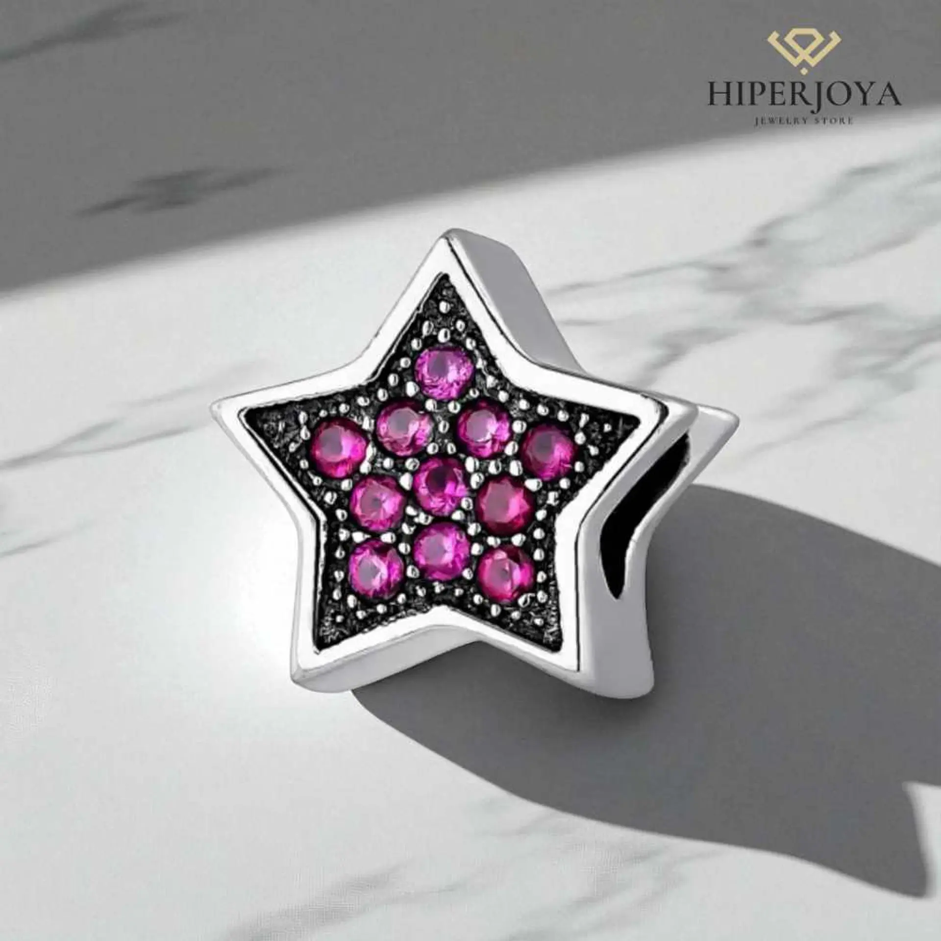 Abalorio estrella fugaz rosa plata 2