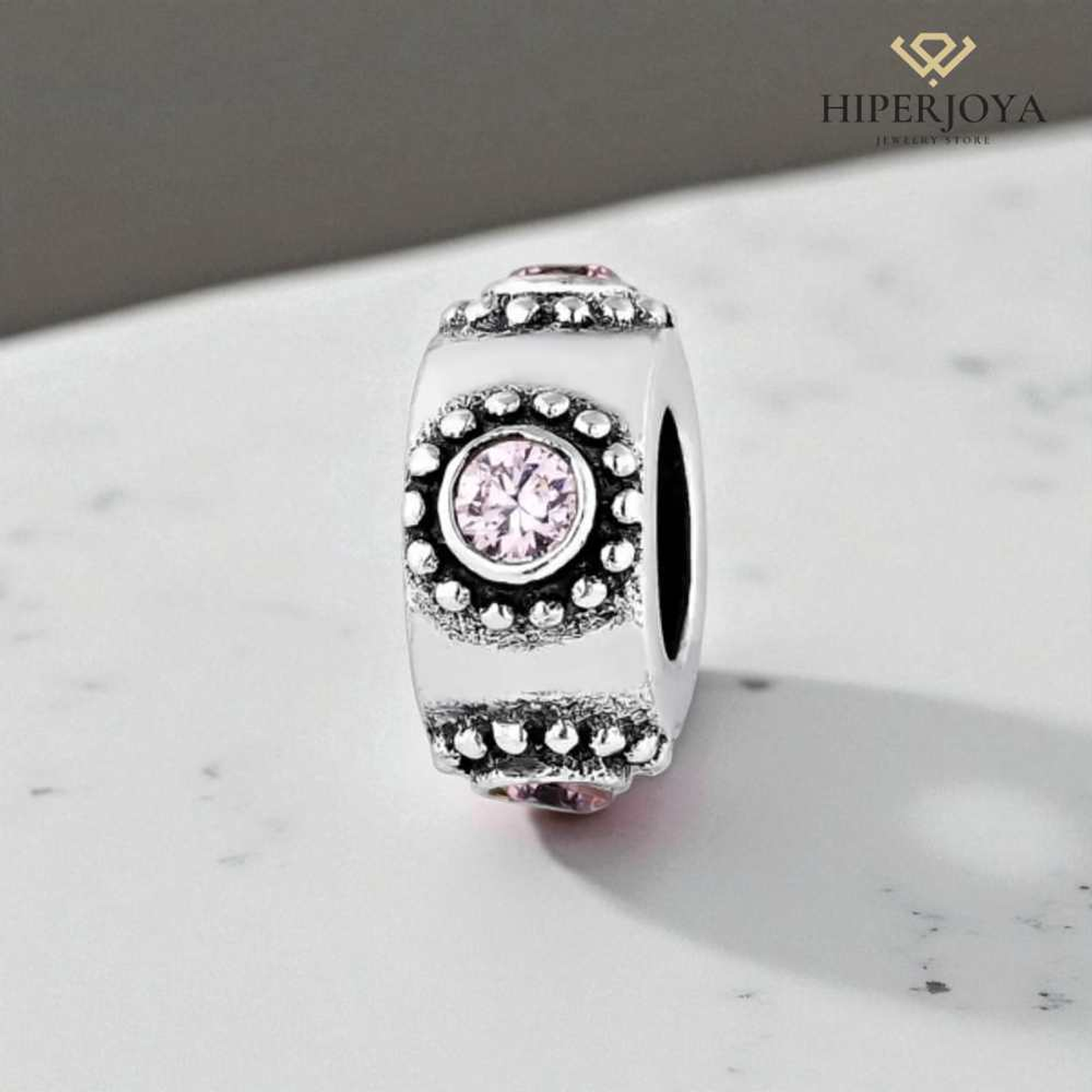 Abalorio emoción rosa plata  2