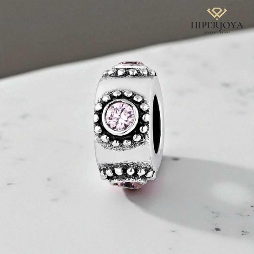 Abalorio emoción rosa plata  2