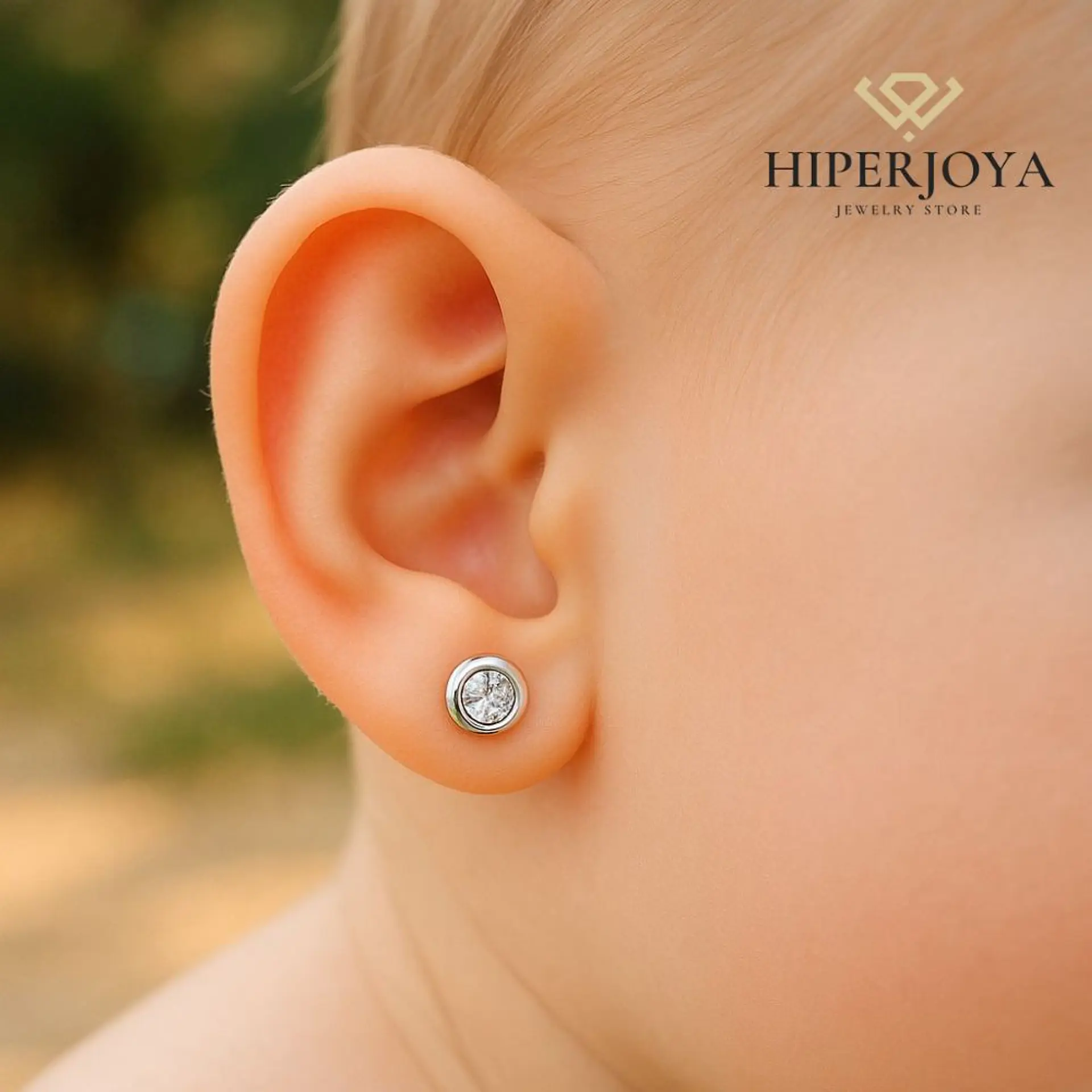 Pendientes oro blanco chatón con circonita  1
