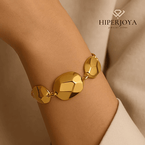 Pulsera de óvalos lapidados acero y baño de oro 