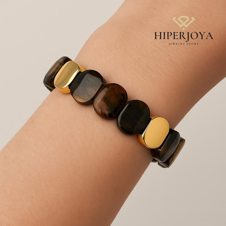 Pulsera de acero con piedras semipreciosas ojo de tigre  2
