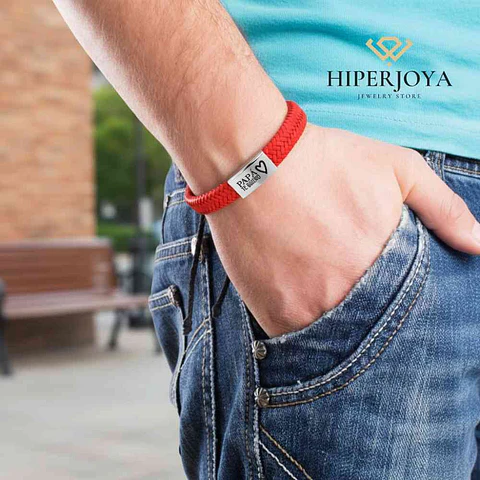 Pulsera papá personalizada cuero rojo trenzado