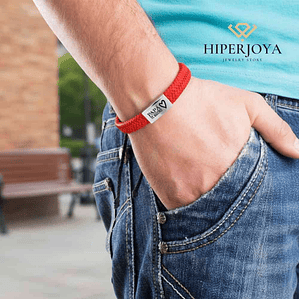 Pulsera papá personalizada cuero rojo trenzado