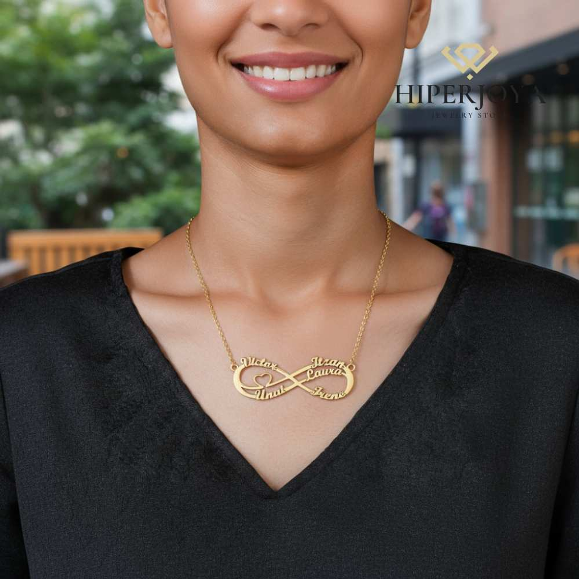Gargantilla personalizada doble infinitos con nombres plata con baño de oro 2