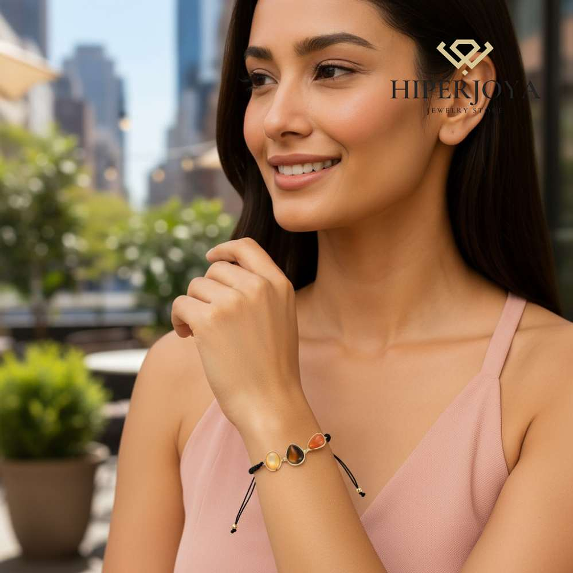 Pulsera de piedra natural aventurina naranja, ojo de tigre y madre perla 2