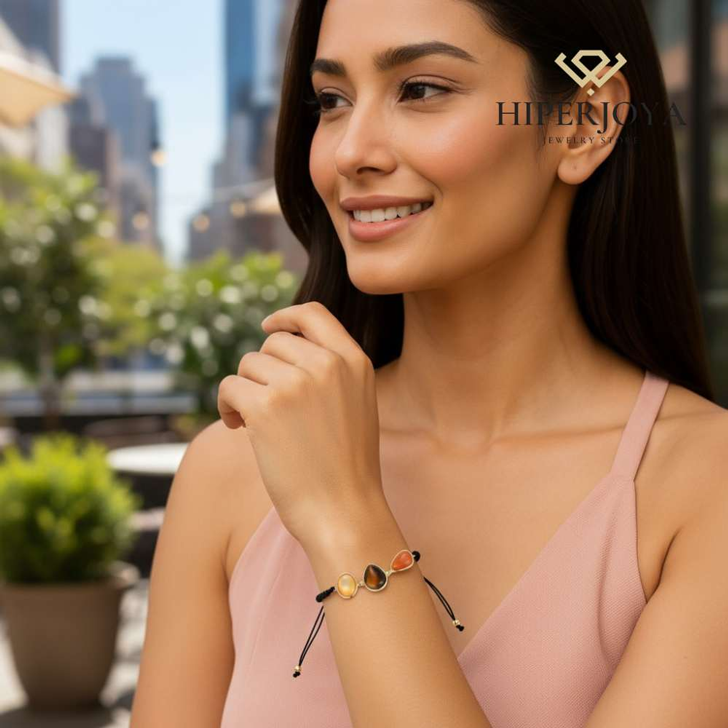 Pulsera de piedra natural aventurina naranja, ojo de tigre y madre perla 2