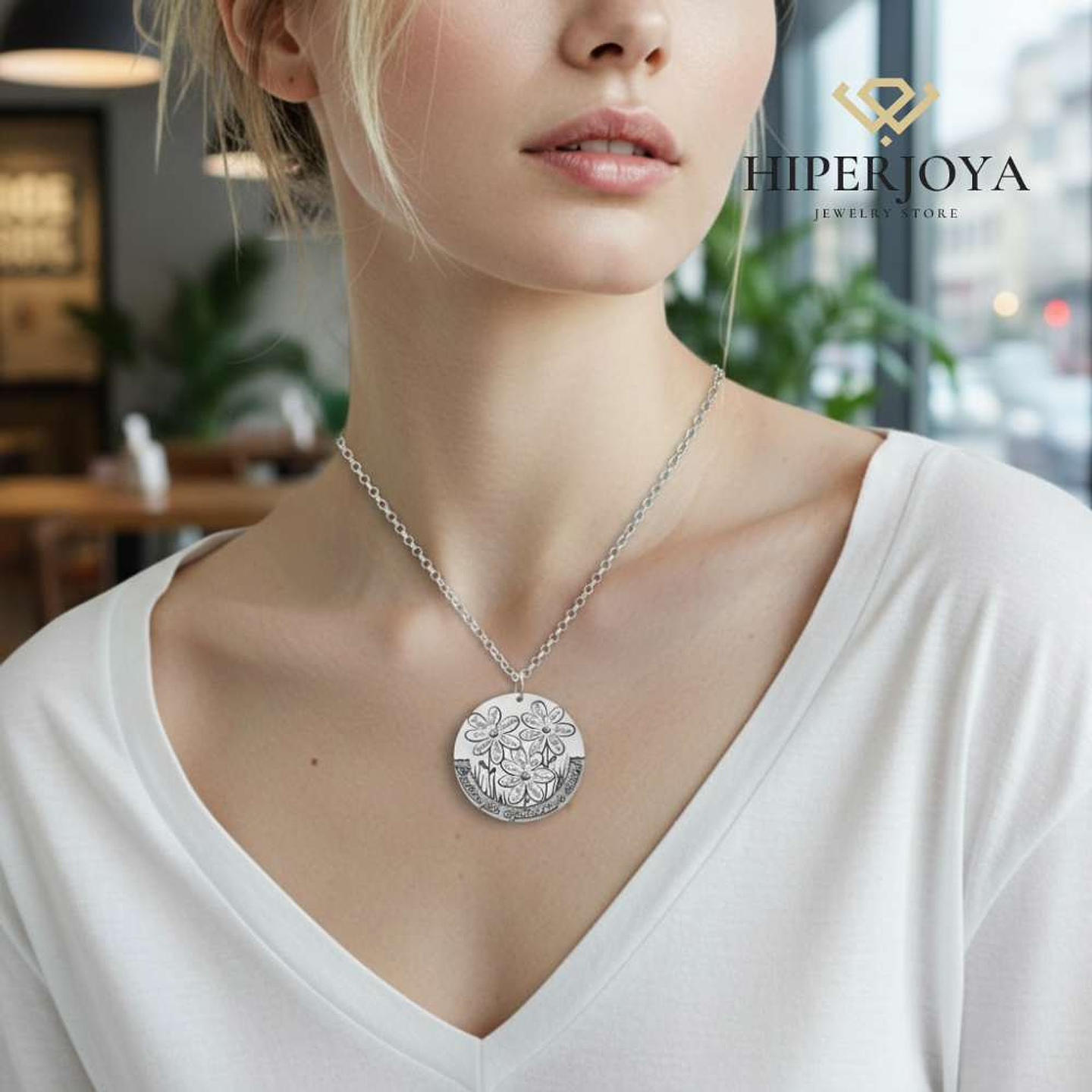 Colgante personalizado nombre flores plata  2