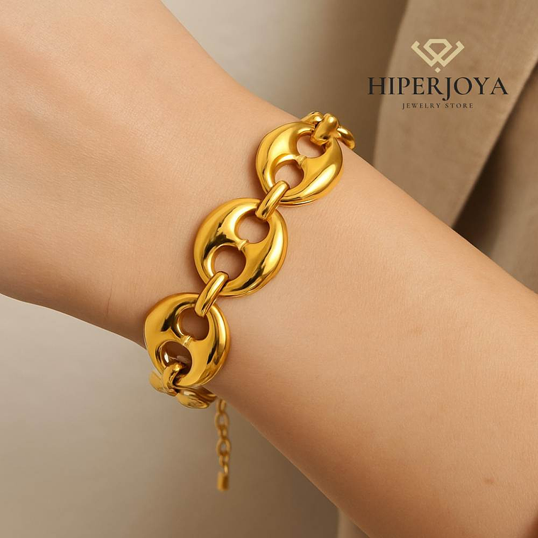 Pulsera de calabrotes acero con baño de oro  2