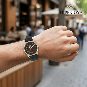 Reloj marrón movimiento japonés con cartera adicional 