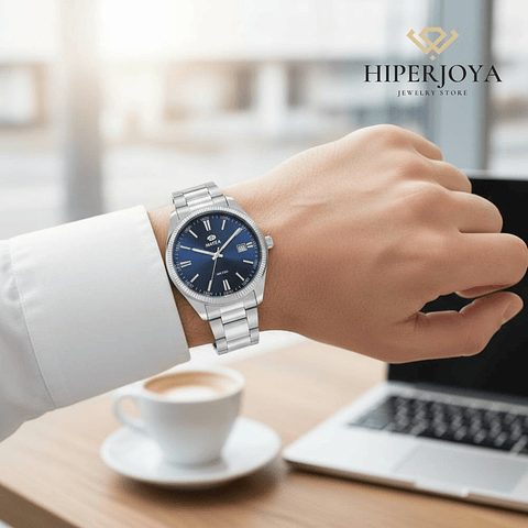 Reloj de acero tres agujas azul para hombre 