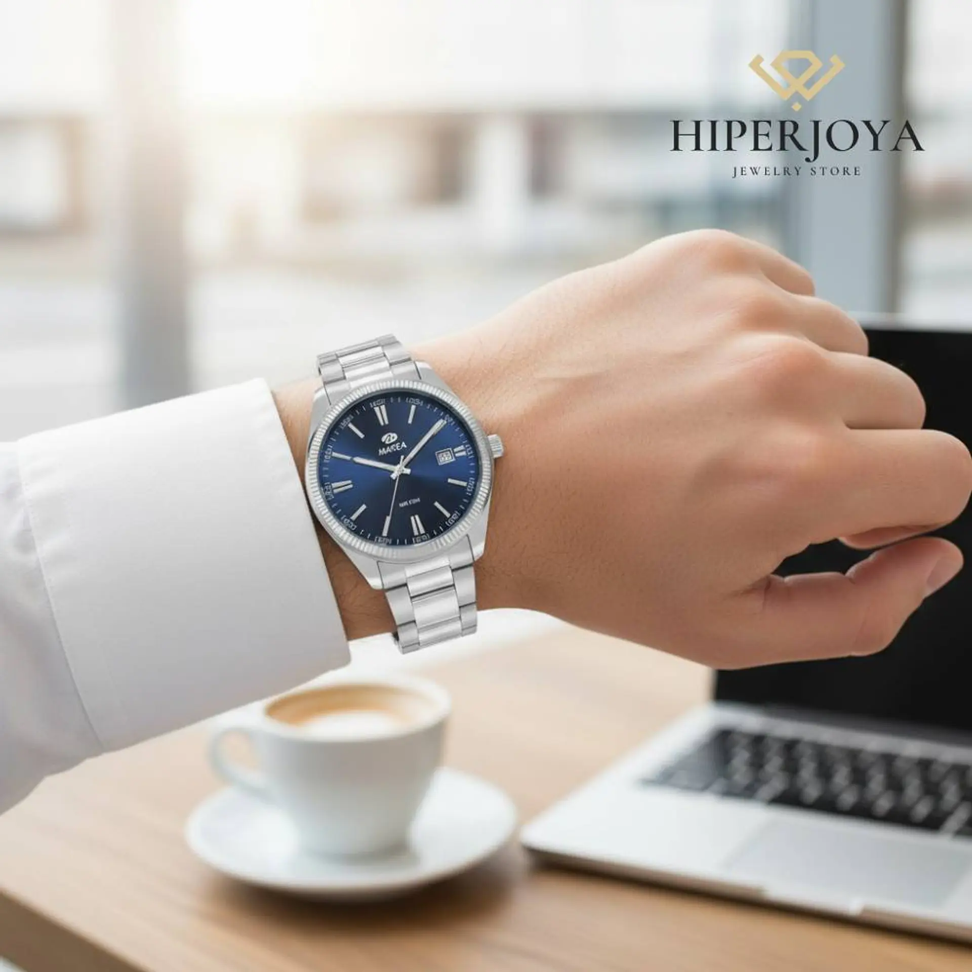 Reloj de acero tres agujas azul para hombre  2