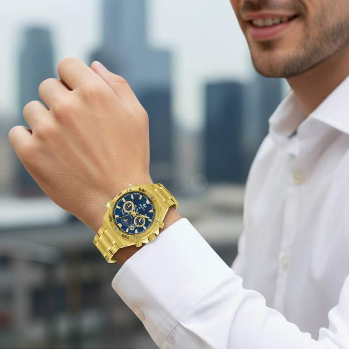 Reloj acero dorado crono steel  1