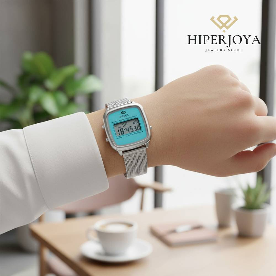 Reloj plateado digital para mujer  2