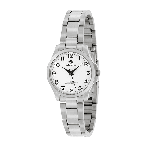Reloj plateado de esfera blanca 