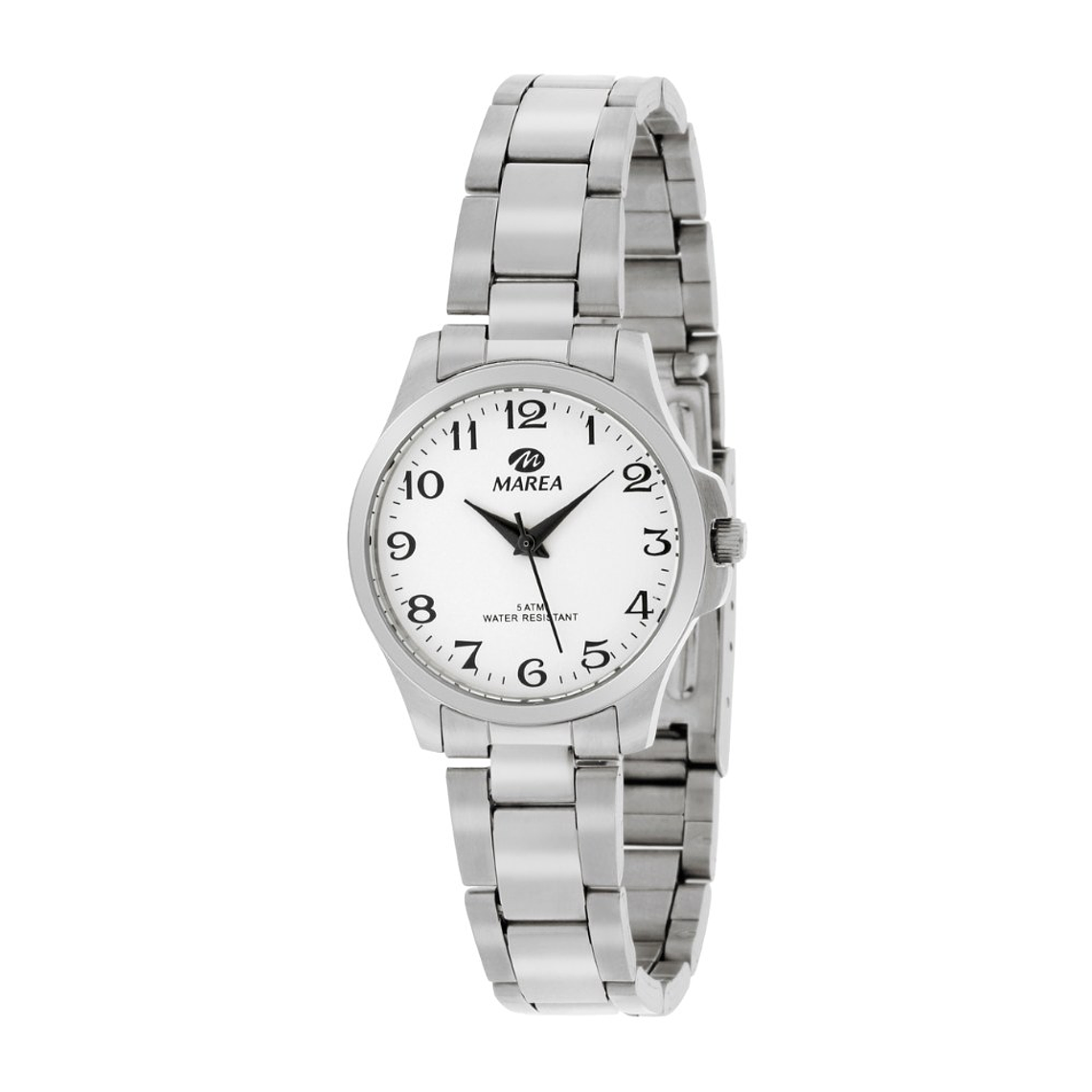Reloj plateado de esfera blanca  1