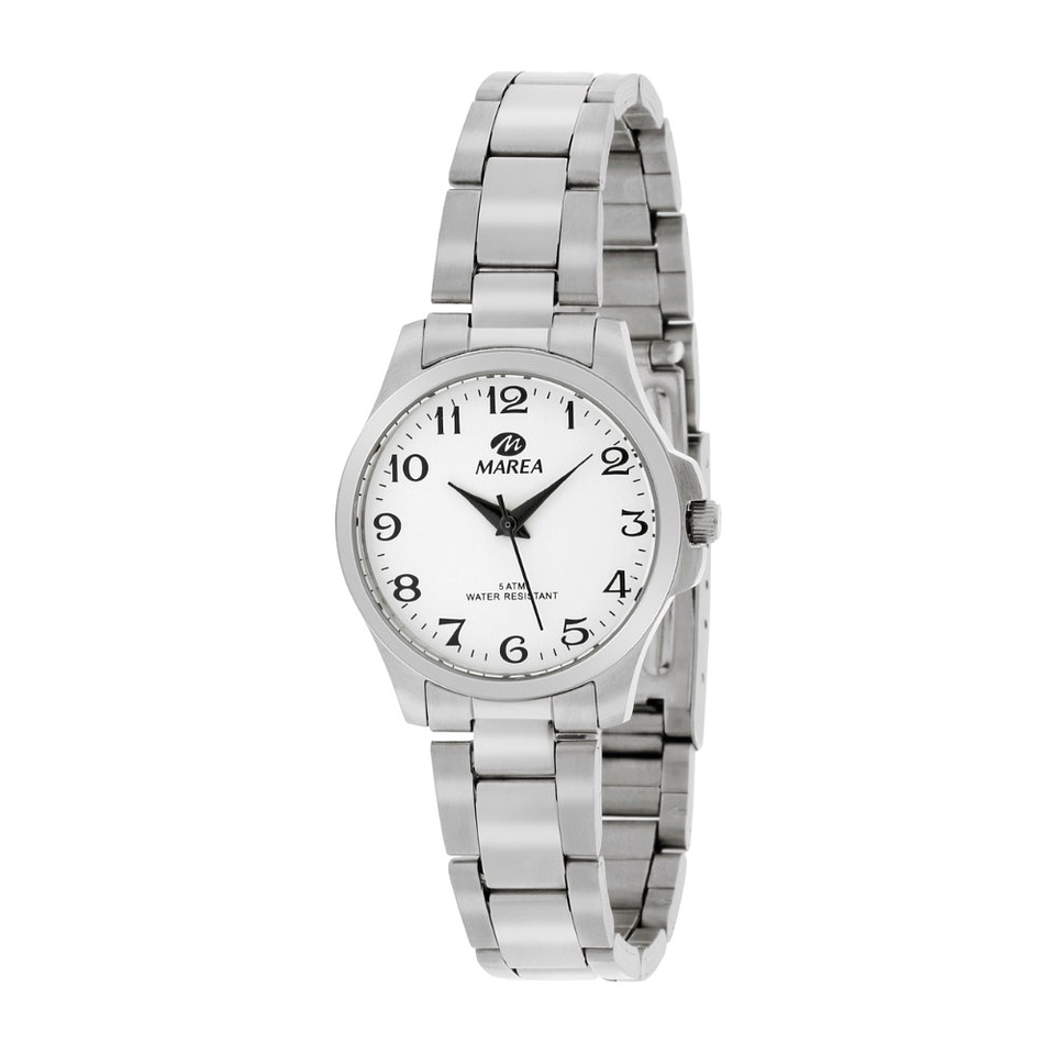 Reloj plateado de esfera blanca  1