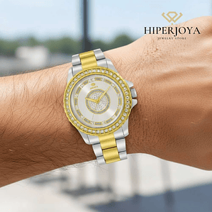 Reloj bicolor con esfera de circonitas 