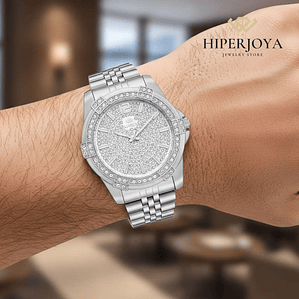 Reloj de hombre plateado con circonitas 