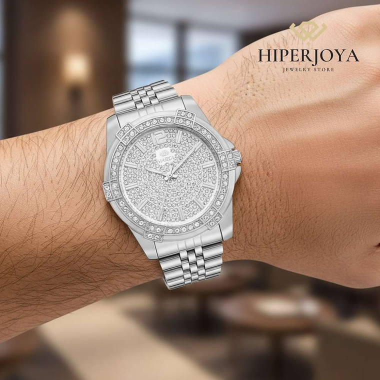 Reloj de hombre plateado con circonitas  2