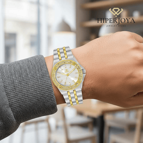 Reloj para hombre bicolor con circonitas 