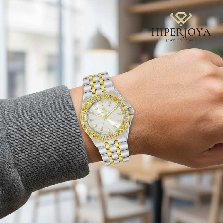 Reloj para hombre bicolor con circonitas  2