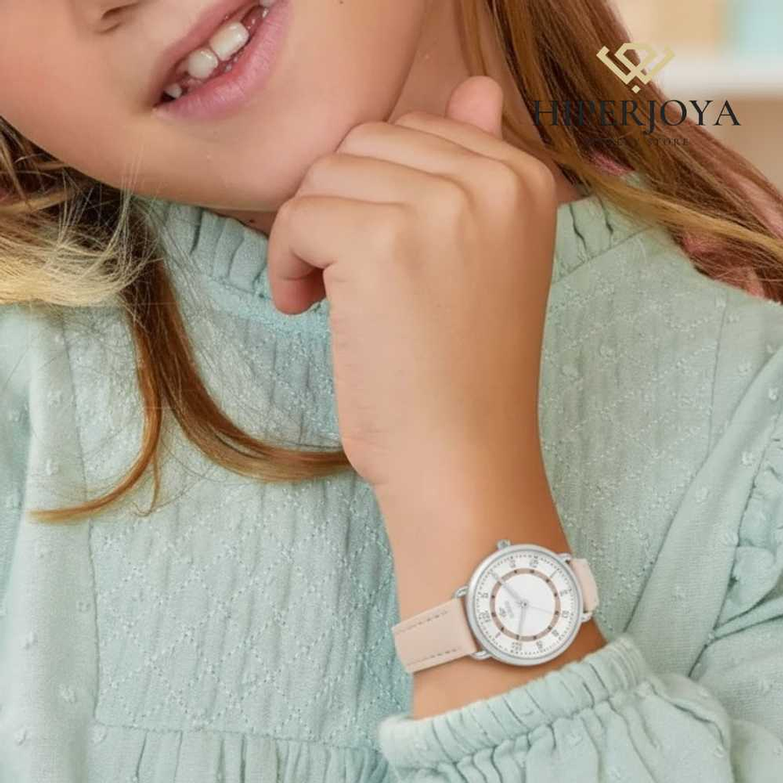 Reloj rosa para niña de piel  2