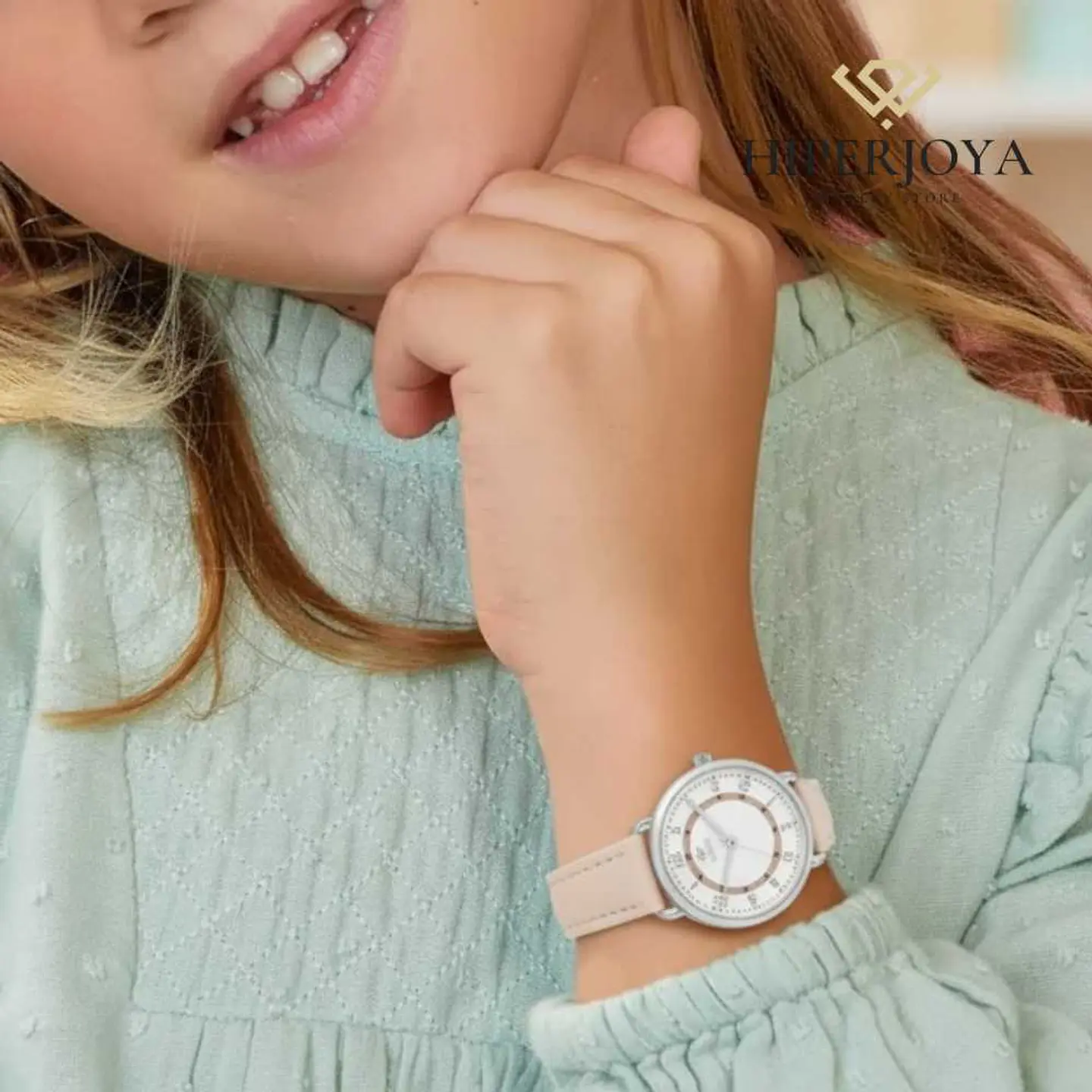 Reloj rosa para niña de piel  2