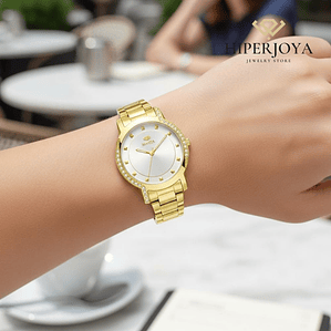 Reloj para mujer en acero dorado y circonitas 