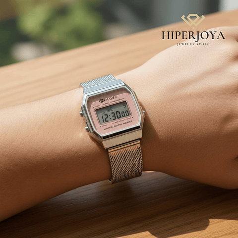Reloj digital pantalla LCD color rosa