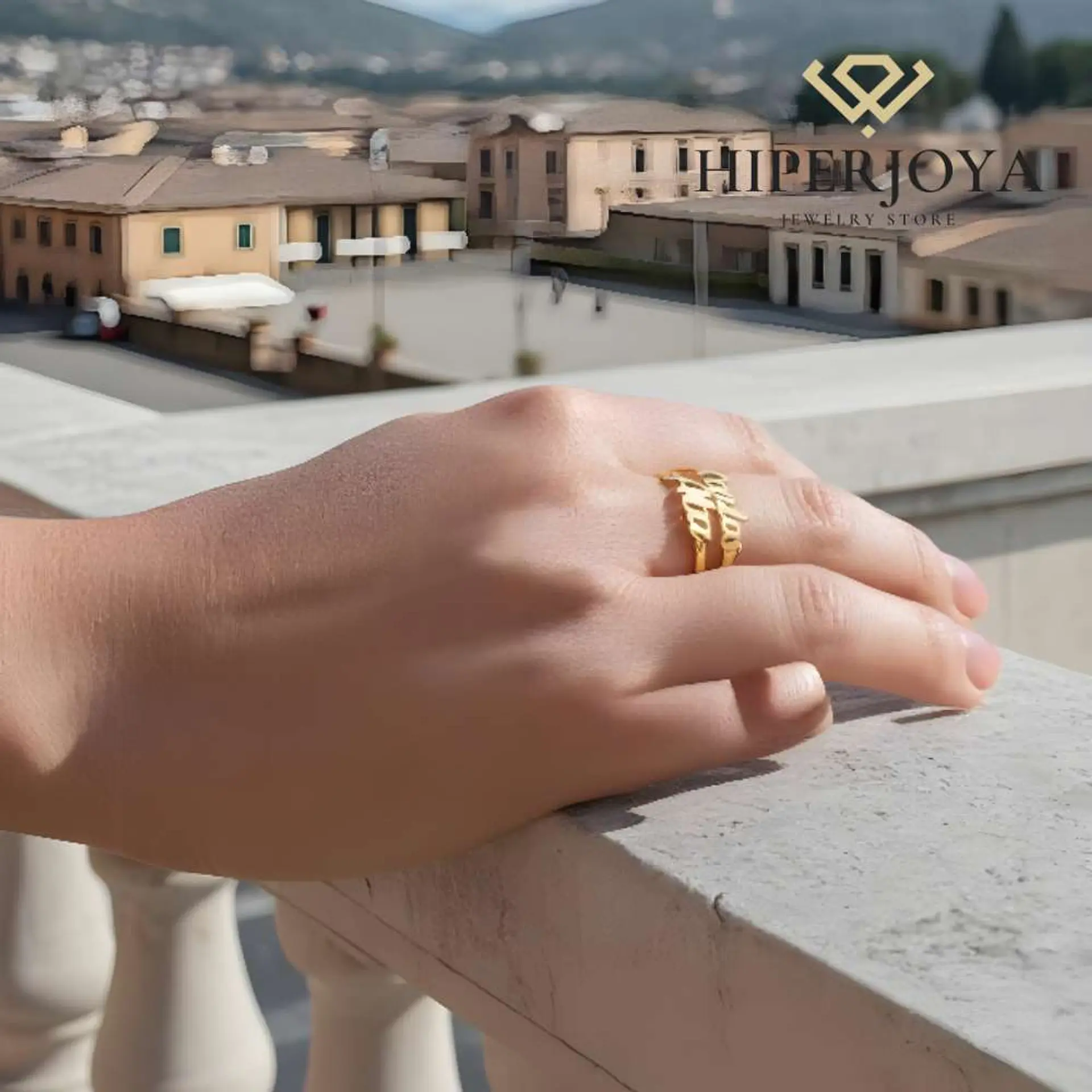 Anillo personalizado nombres de pareja plata con baño de oro 5