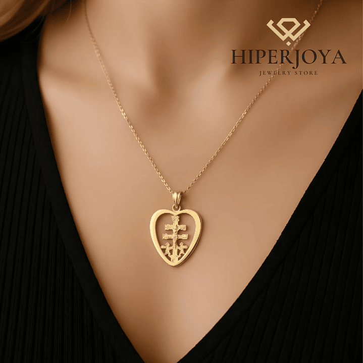 Colgante cruz corazón Caravaca Oro 18k  2
