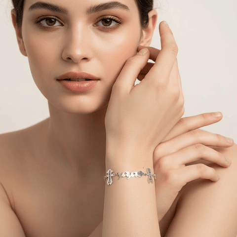Pulsera personalizada yaya y nombres de nietos plata