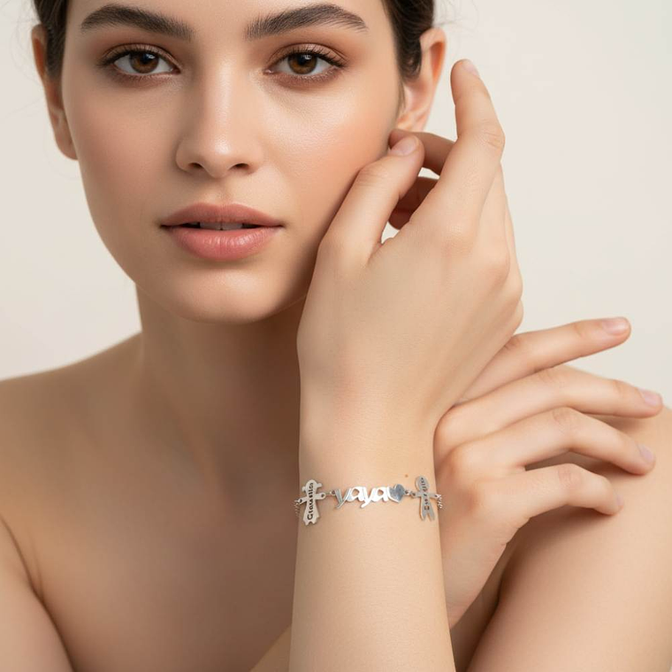 Pulsera personalizada yaya y nombres de nietos plata 2
