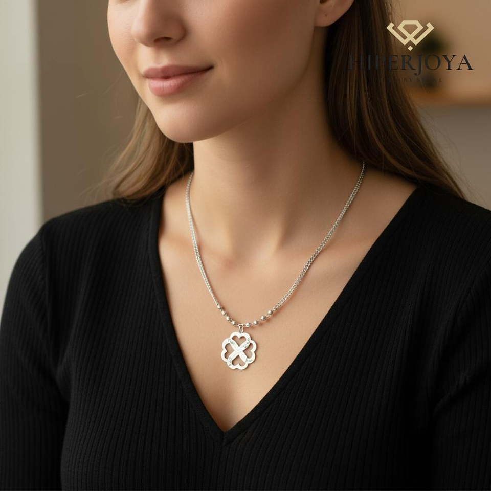 Colgante nombres corazones enlazados plata 2