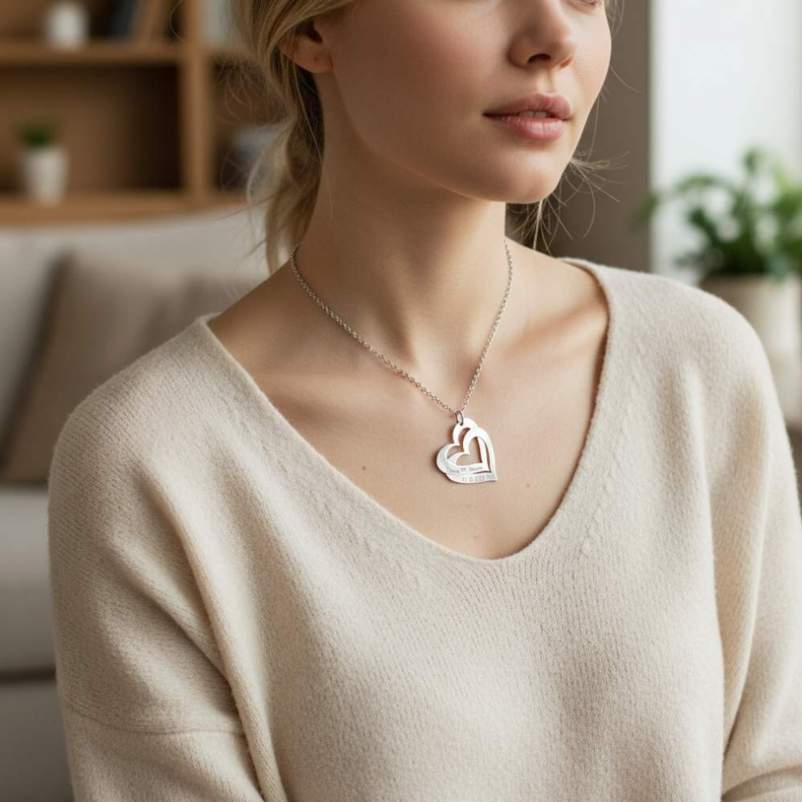 Colgante corazones nombres y fecha plata 2