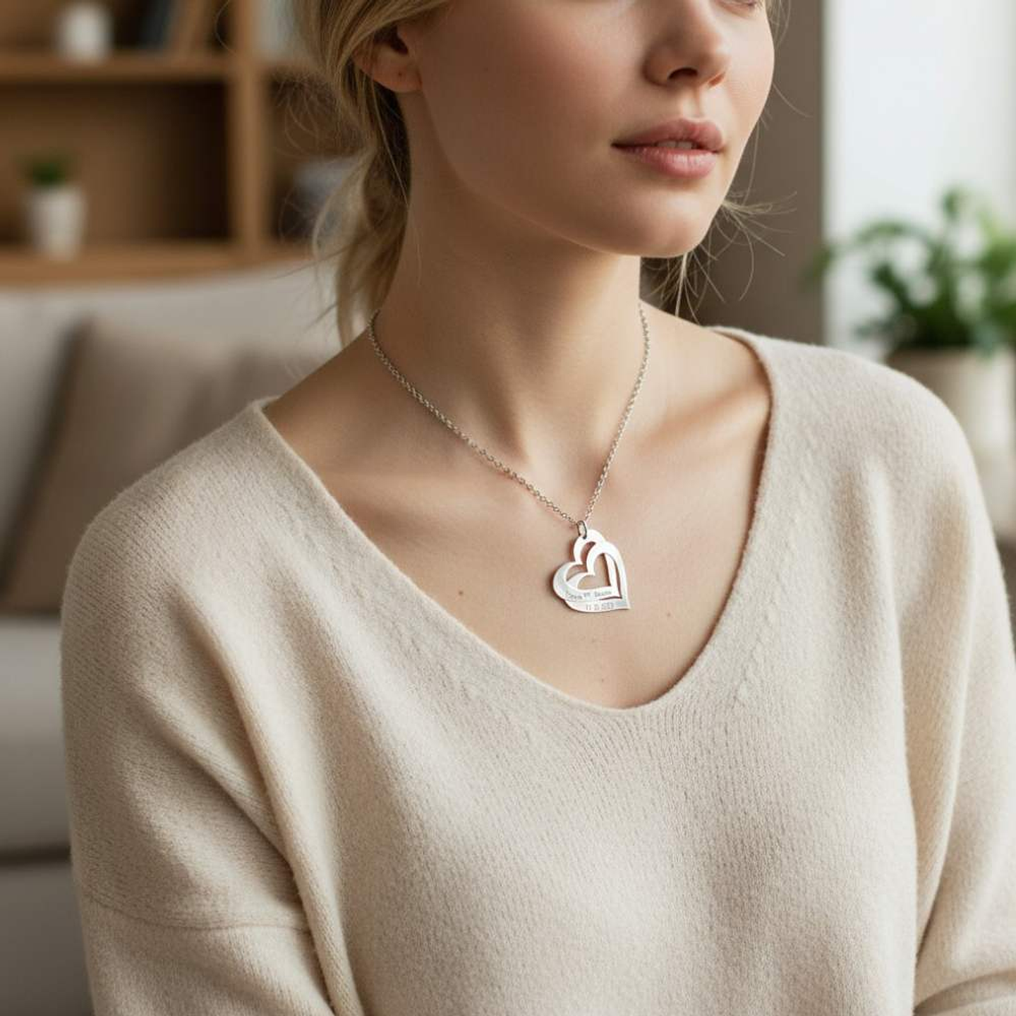 Colgante corazones nombres y fecha plata 2