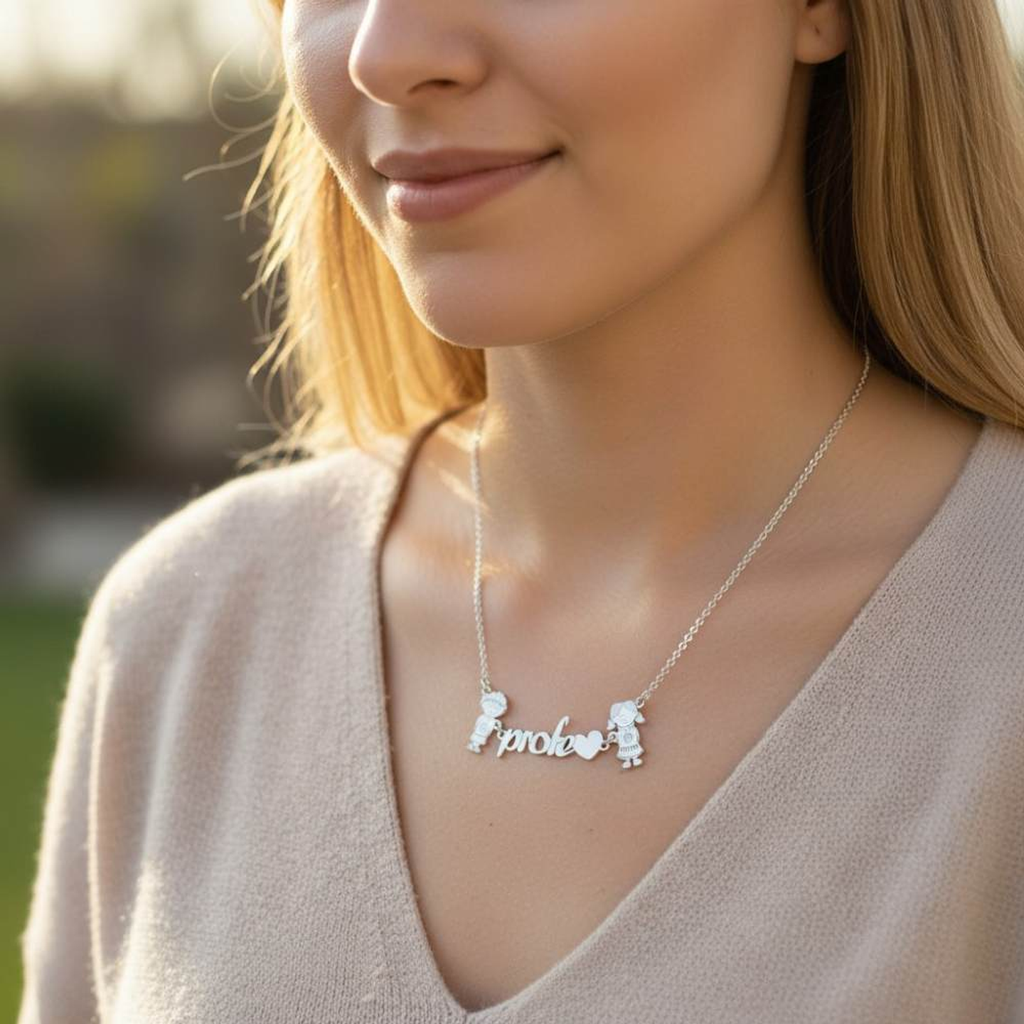 Colgante profe niño y niña plata  2