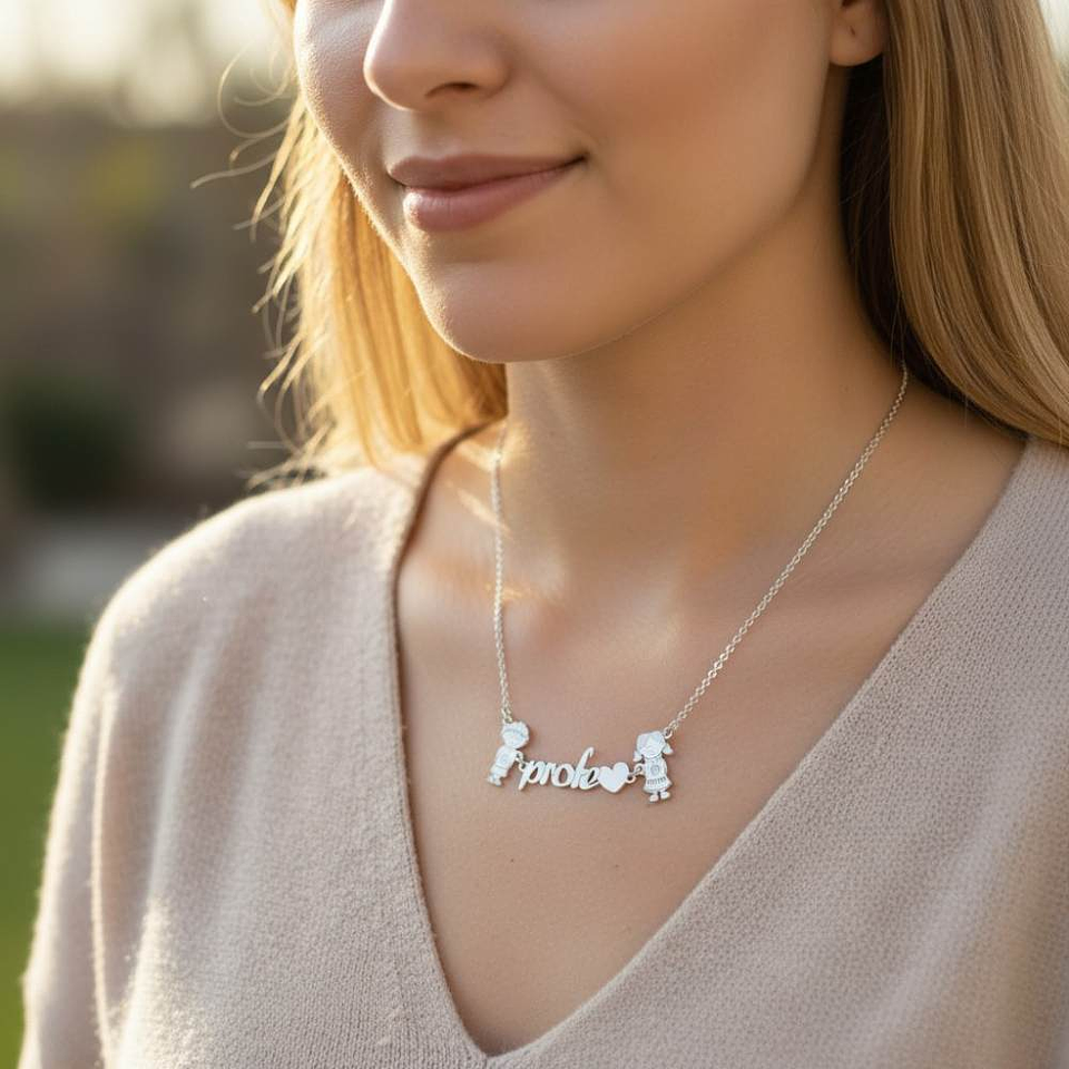 Colgante profe niño y niña plata  2