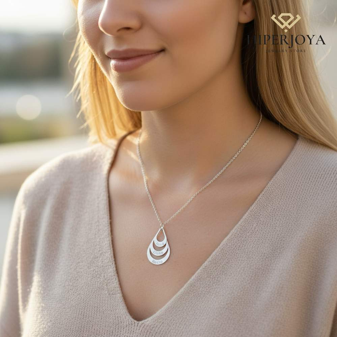 Colgante personalizado de tres nombres plata 2