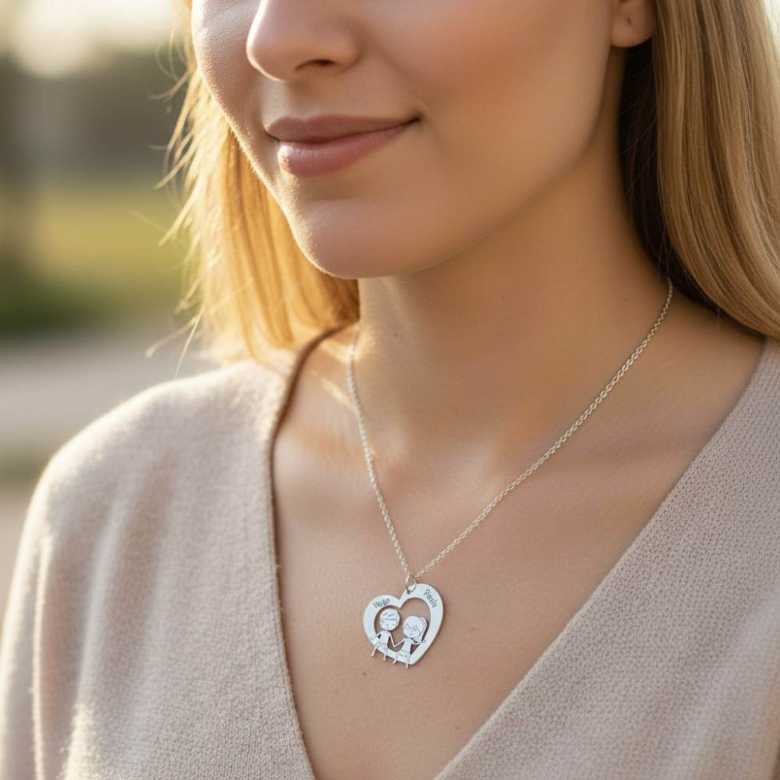 Colgante personalizado corazón y pareja en plata 2
