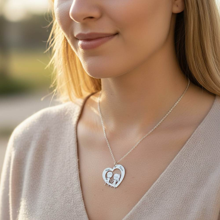 Colgante personalizado corazón y pareja en plata 2