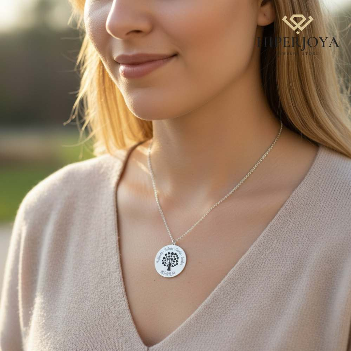 Colgante personalizado nombre árbol plata 2