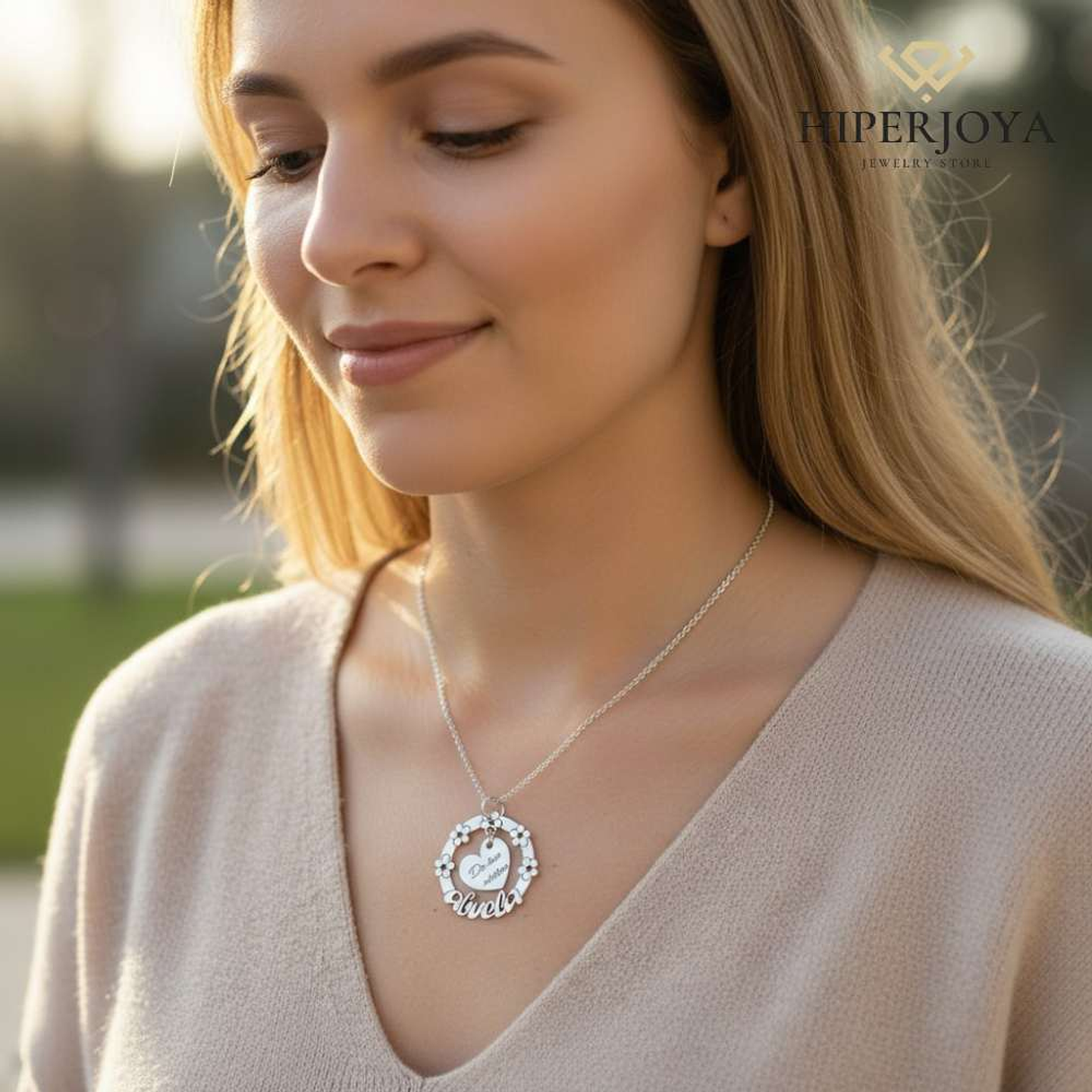 Colgante personalizado para abuela nombres y flores plata 3