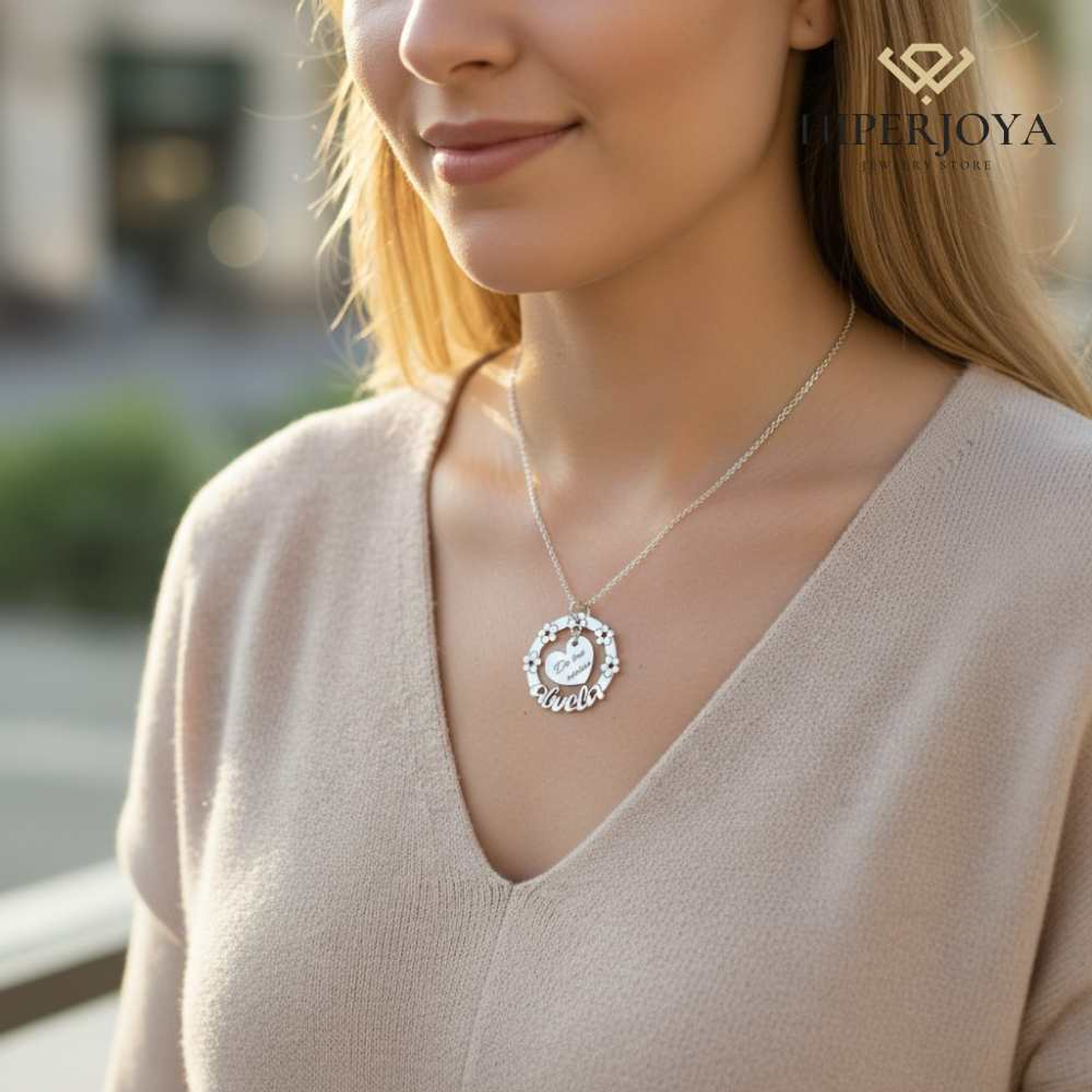 Colgante personalizado para abuela nombres y flores plata 2