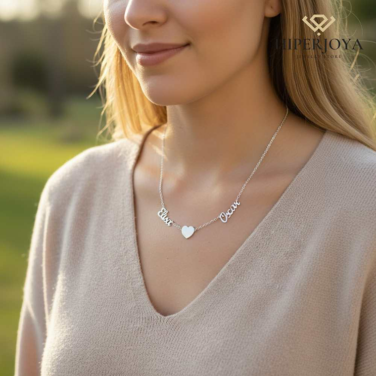 Gargantilla personalizada nombres y corazón plata 2