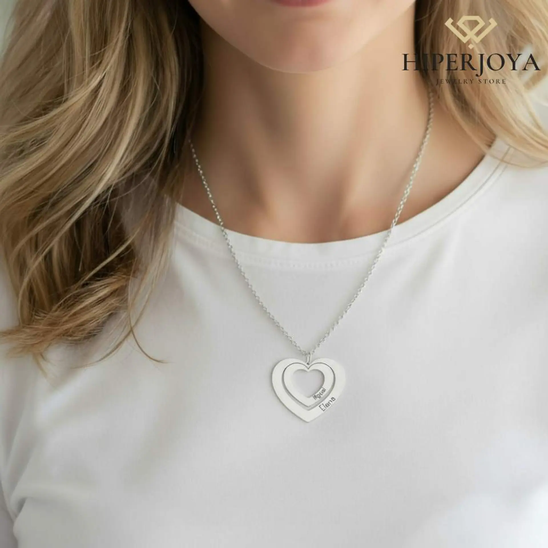 Gargantilla personalizada doble corazón y nombres plata 4