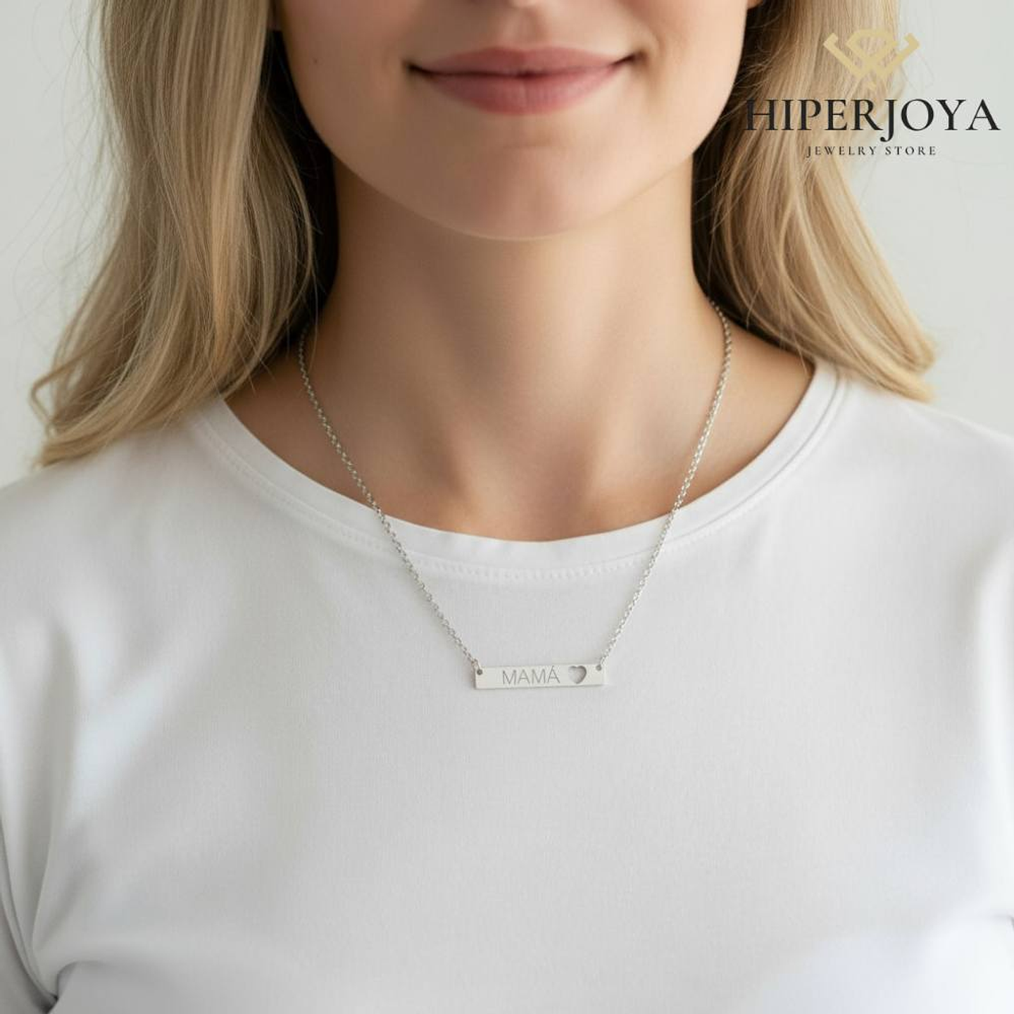 Gargantilla personalizada mamá y corazón plata 1