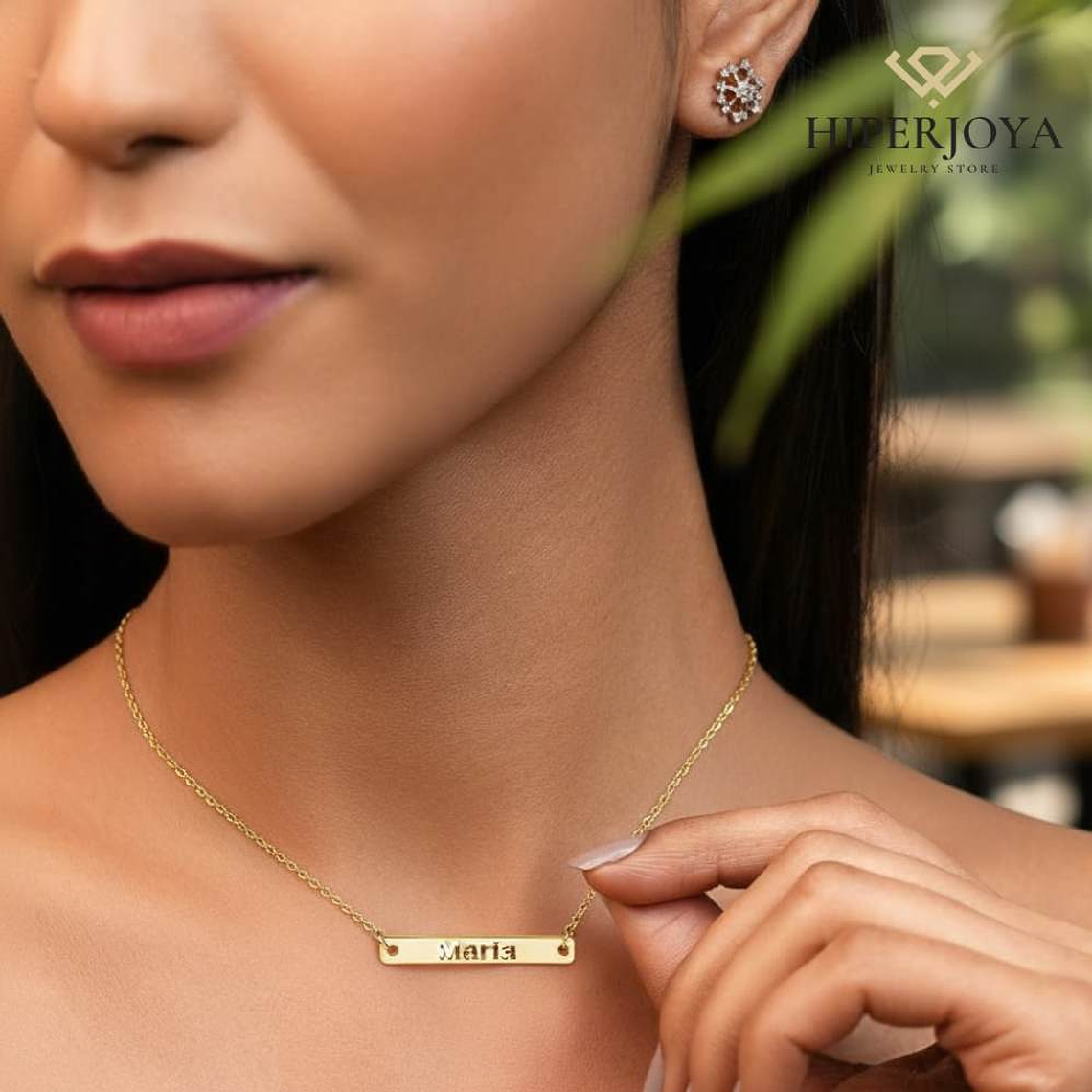 Gargantilla personalizada chapa con nombre plata en baño de oro 2